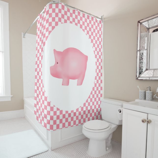 Pink Pig Shower Curtain (In Situ)