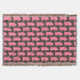 Pink Pig Silhouettes Pattern   Cute Farm Animal Throw Blanket
