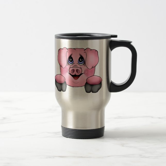Pink Pig Travel Coffee Mug (Right)