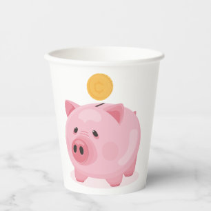 Pink Piggy Bank Paper Cups