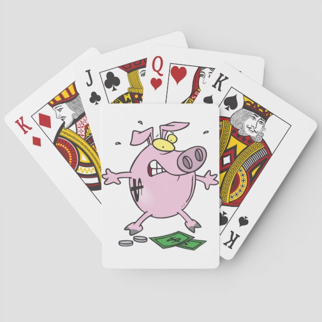 Pink Piggy Bank With Money Playing Cards (Back)