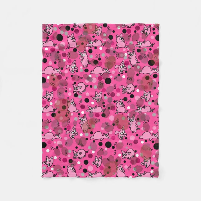 Pink Piggy Cartoon  Fleece Blanket (Front)