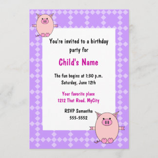 Pink Piggy Children's Birthday Invitation