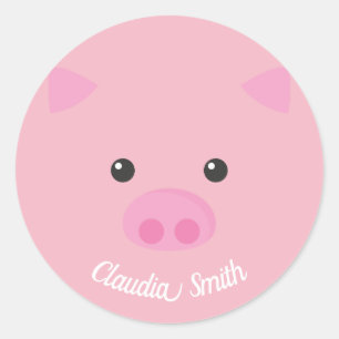 Pink Piggy Face Classic Round Sticker