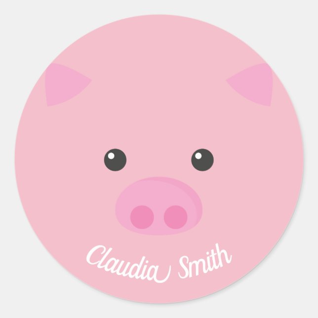 Pink Piggy Face Classic Round Sticker (Front)