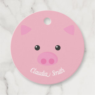 Pink Piggy Face Favour Tags