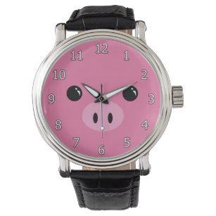 Pink Piglet Cute Animal Face Design Watch