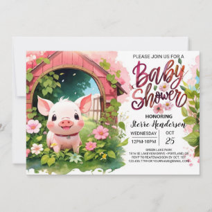 Pink Piglet Pals Farmyard Baby Shower Invitation
