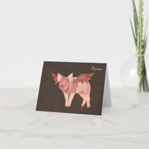 Pink Pigs Fly Polkadot Personalized Notecard