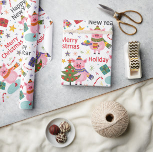 Pink Pigs For Christmas Wrapping Paper