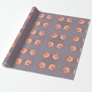 Pink pigs pattern on grey wrapping paper