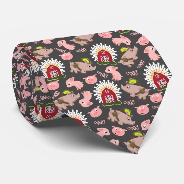 Pink Pigs Pattern Tie (Rolled)