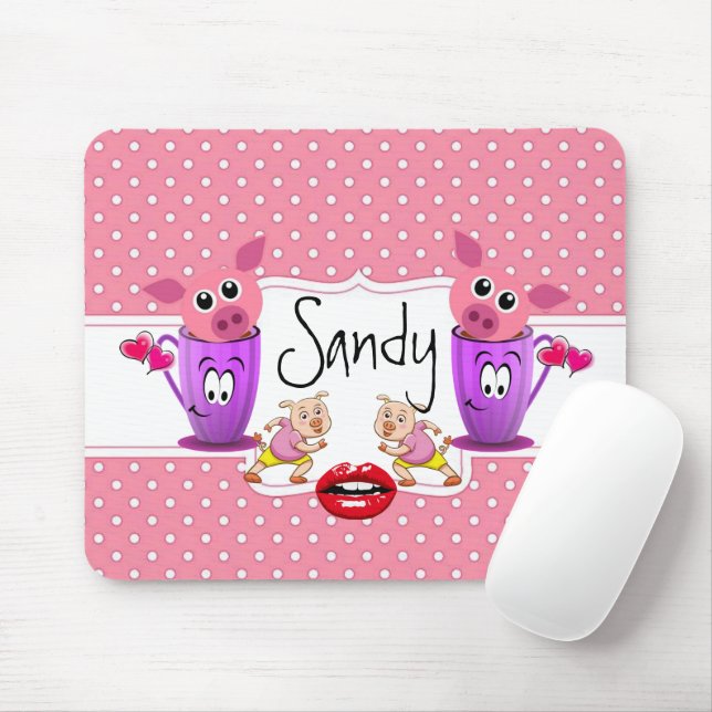 Pink Pigs Polkadot Hearts   Mouse Pad! Mouse Pad (With Mouse)