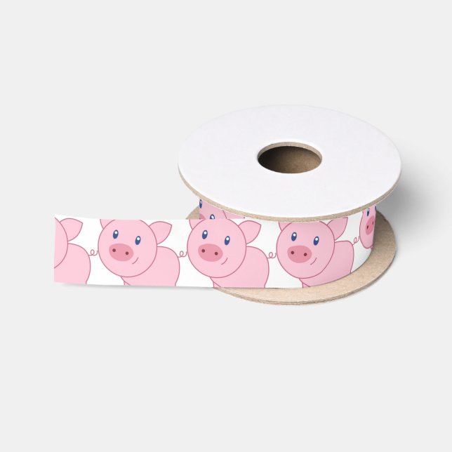 Pink Pigs Satin Ribbon (Spool)