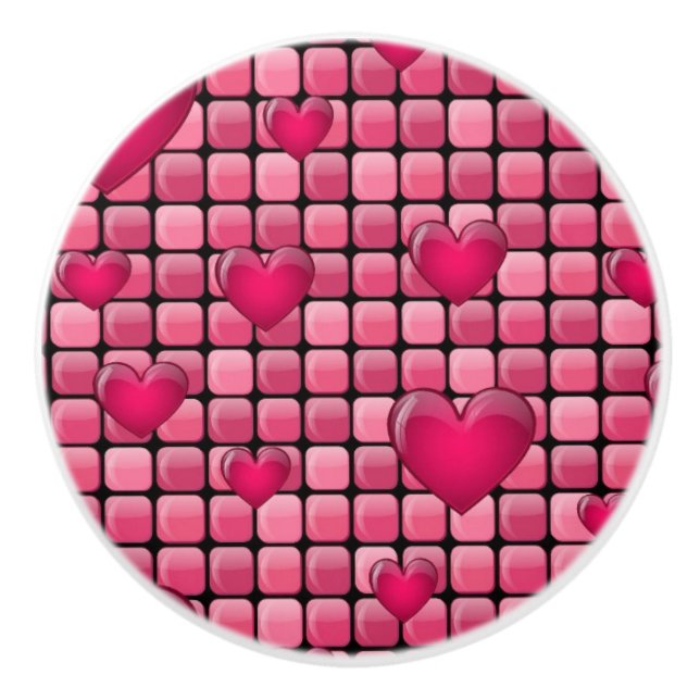 Pink Pile With Hearts Ceramic Knob (Front)