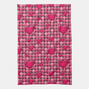 Pink Pile With Hearts Kitchen Towel