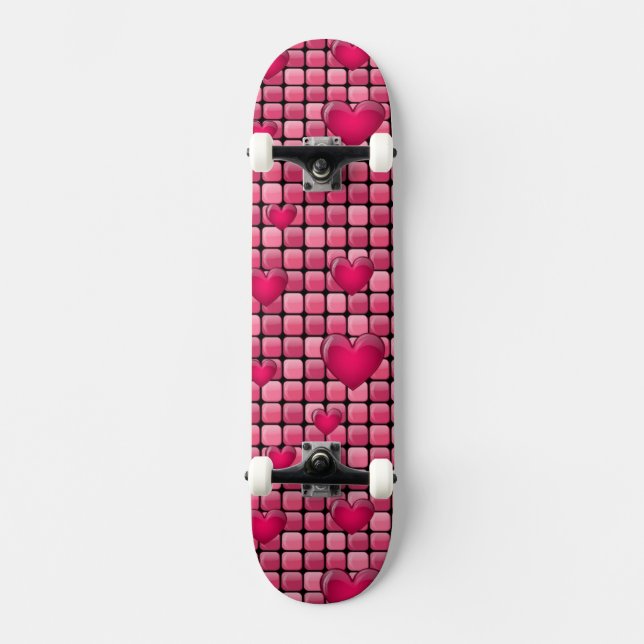Pink Pile With Hearts Skateboard (Front)