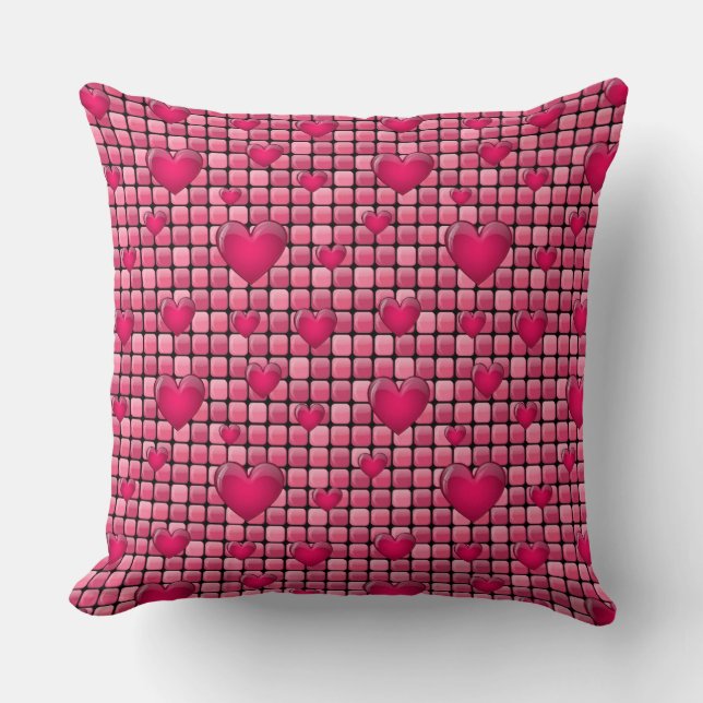 Pink Pile With Hearts Throw Pillow (Front)