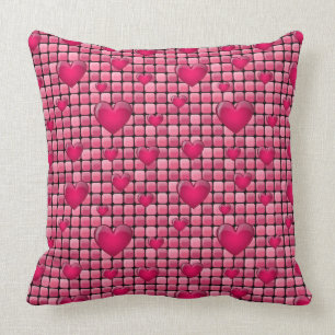 Pink Pile With Hearts Throw Pillow
