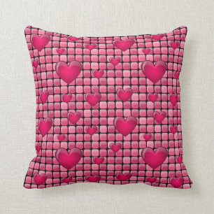 Pink Pile With Hearts Throw Pillow