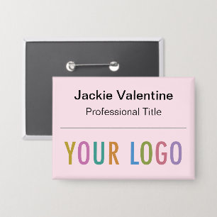 Pink Pin Back Name Button with Logo Name Tag Badge