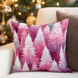 Pink Pine Christmas Trees Throw Pillow