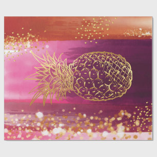 Pink Pineapple Gold Glitter Wrapping Paper