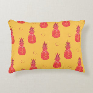 Pink pineapple on orange background. Seamless patt Accent Pillow