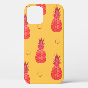 Pink pineapple on orange background. Seamless patt iPhone 12 Case