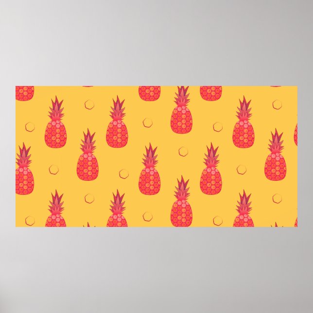 Pink pineapple on orange background. Seamless patt Poster (Front)