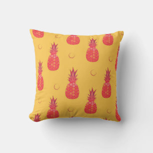 Pink pineapple on orange background. Seamless patt Throw Pillow
