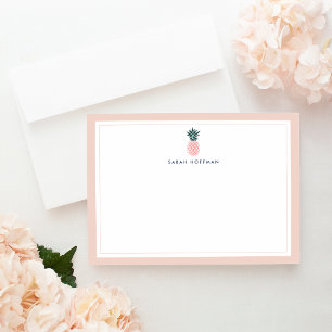 Pink Pineapple   Personalized Stationery Flat Card