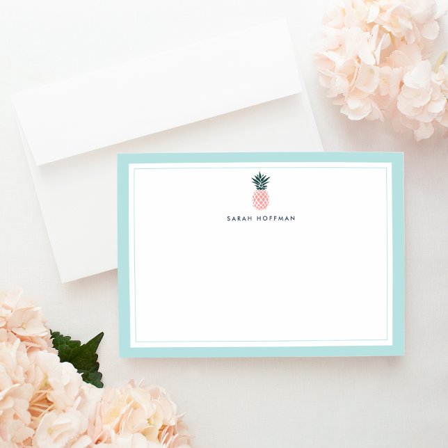 Pink Pineapple | Personalized Stationery Flat Card (Creator Uploaded)