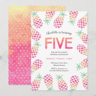 Pink pineapple tropical 5th birthday Invitation
