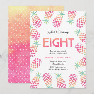 Pink pineapple tropical 8th birthday Invitation