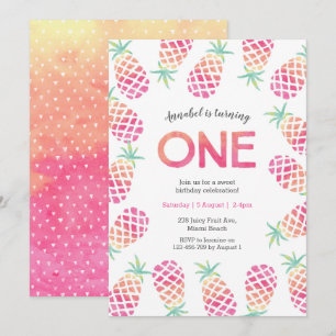 Pink pineapple tropical first birthday Invitation