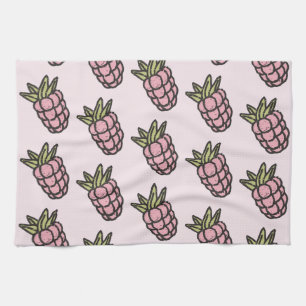 Pink Pineapple Tropical Fruits Botanical Summer Kitchen Towel