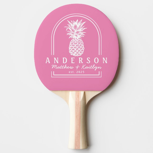 Pink Pineapple Wedding Arch & Name Ping Pong Paddle (Front)
