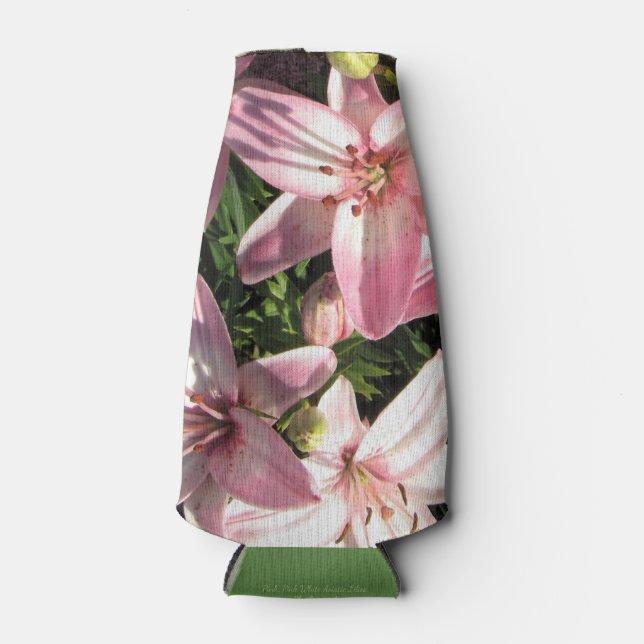 Pink, Pink White Asiatic Lilies Bottle Cooler (Front)