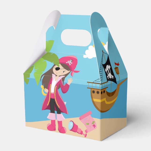 Pink Pirate Girl Birthday Party Favor Box (Front Side)
