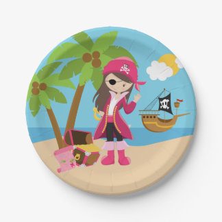Pink Pirate Girl Birthday Party Paper Plate