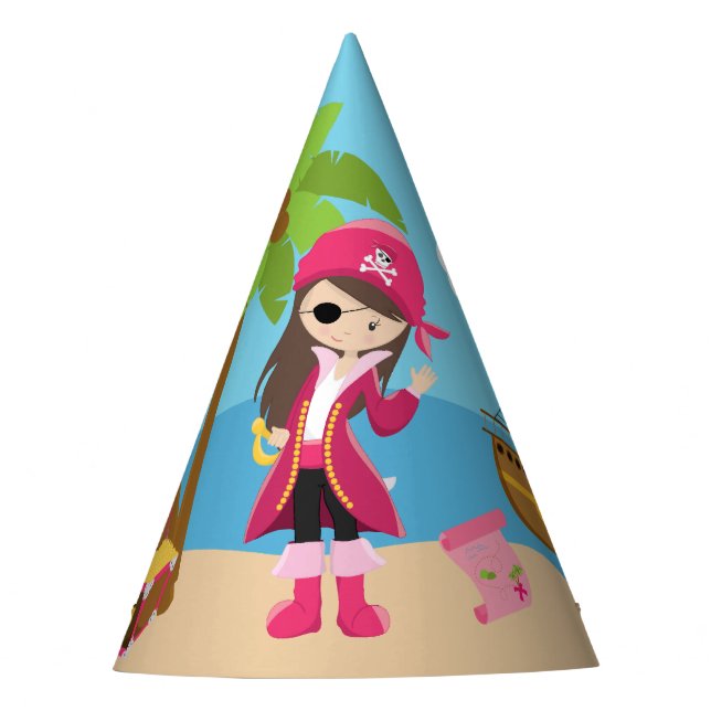 Pink Pirate Girl Birthday Party Party Hat (Front)