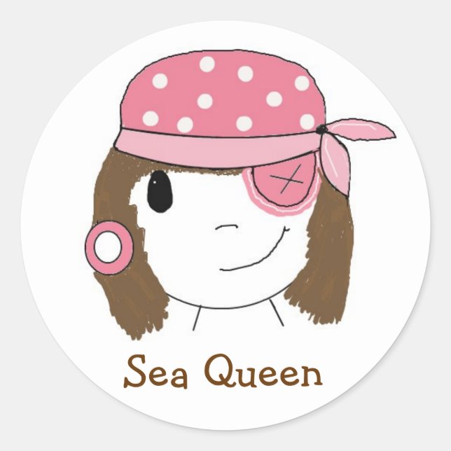Pink Pirate Girl Classic Round Sticker (Front)