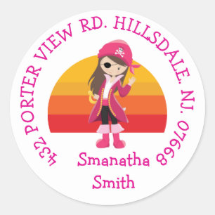  Pink Pirate Party  ADDRESS  Classic Round Sticker