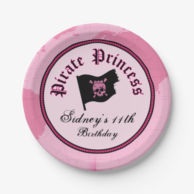 Pink Pirate Princess Party Paper Plate (Front)
