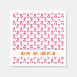 Pink Pirate Silhouette Modern Happy Birthday NAME Napkin
