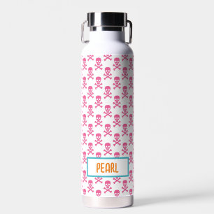 Pink Pirate Silhouette Modern NAME Birthday Theme Water Bottle