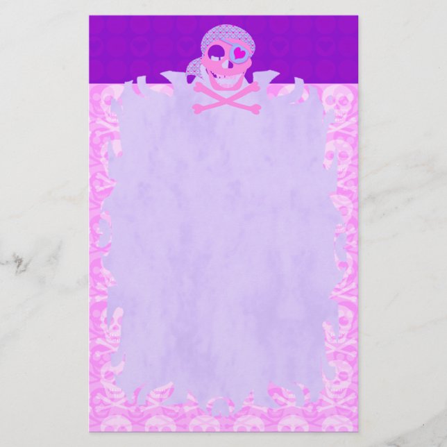 Pink Pirate Skull Flame Stationery (Front)