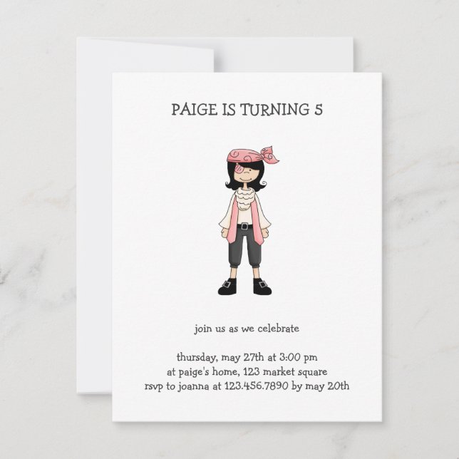 Pink Pirates · Pirate Girl #10 Invitation (Front)