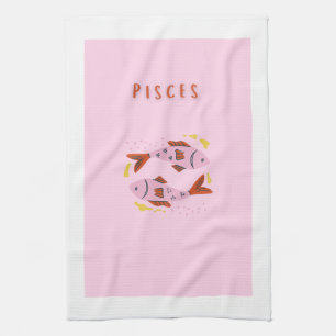 Pink Pisces, zodiac, star sign print Kitchen Towel